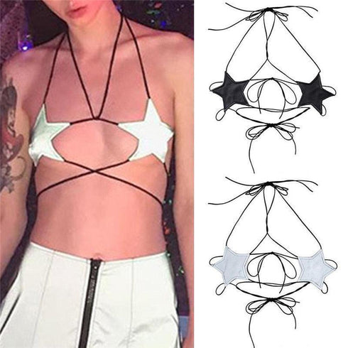 Punk Leather Black Star Bra Bustier